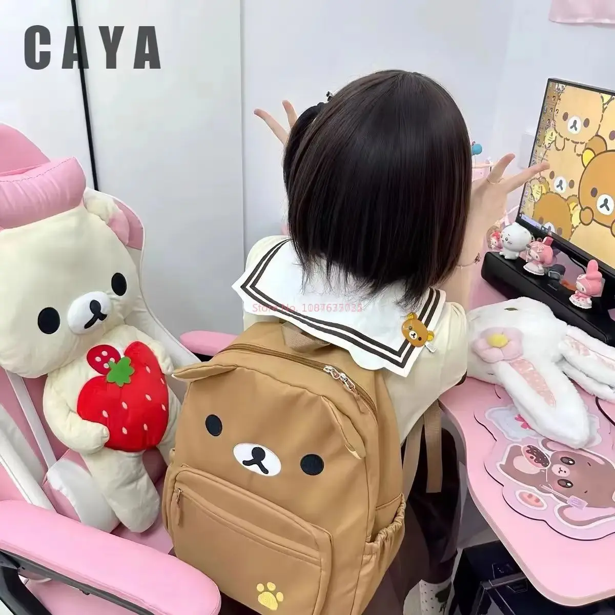 kawaii rilakkuma sac à dos anime dessin animé broderie sac à dos élégant grande capacité étudiant sac d'école en nylon sacs multifonctionnels kawaii rilakkuma sac à dos anime dessin animé broderie sac à dos élégant grande capacité étudiant sac d'école en nylon sacs multifonctionnels