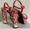 sandales à talons épais et plateforme haute pour femmes, lanière à la cheville, imprimé floral, chaussures d'été de luxe en cuir verni pour filles