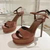 sandales à plateforme à talons super hauts pour femmes, en satin de soie, bout profond, lanière à la cheville, talons fins, chaussures d'été sexy pour fête et banquet