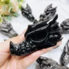 statue de tête de dragon en obsidienne argentée, pierre précieuse naturelle, figurine de crâne d'animal sculptée, ornement de chambre reiki, décoration de la maison, 3 en effet