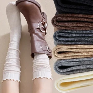 Chaussettes tricotées à volants japonais pour femmes et filles, bas à la mode, Style JK, Tube Long, doux, absorbant la sueur, respirantes, aux genoux Chaussettes tricotées à volants japonais pour femmes et filles, bas à la mode, Style JK, Tube Long, doux, absorbant la sueur, respirantes, aux genoux