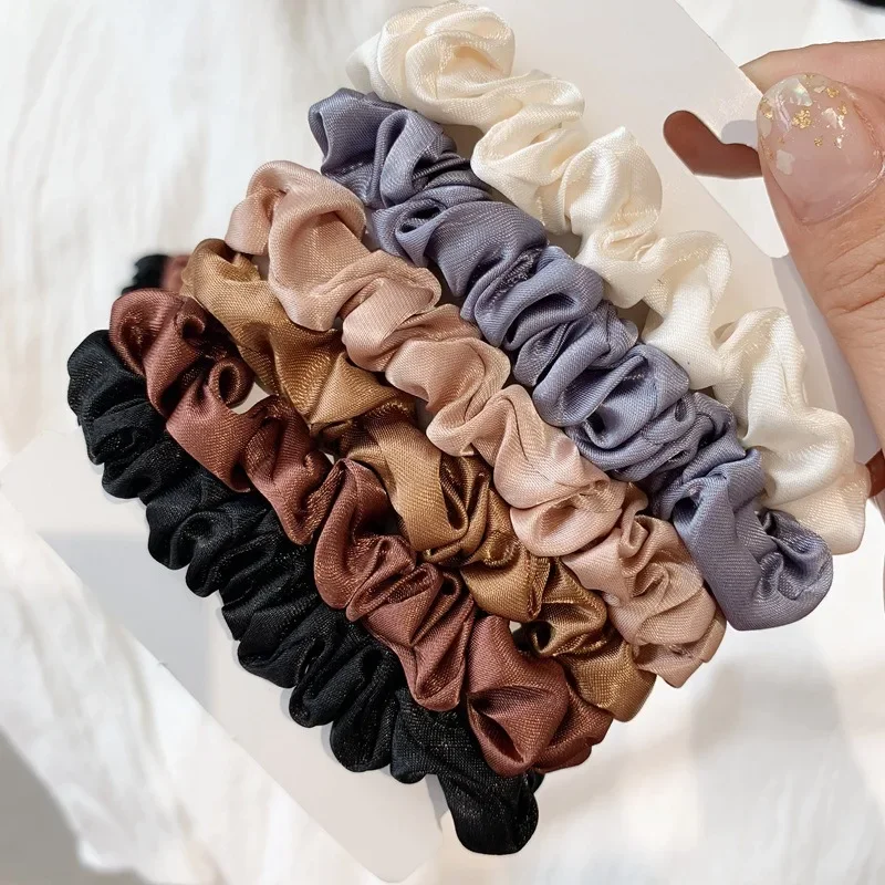 chouchous en satin de soie pour femmes et filles, 6 pièces/ensemble, attaches élastiques en soie, couleur unie, accessoires pour cheveux chouchous en satin de soie pour femmes et filles, 6 pièces/ensemble, attaches élastiques en soie, couleur unie, accessoires pour cheveux