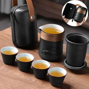 Kuai Ke-Service à thé de voyage, sac de transport, tasse à thé Kung Fu, simple, un pot, quatre tasses, théière d&rsquo;extérieur, petit ensemble de tasses