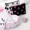 trousse de maquillage à nœud brodé, niveau d'apparence élevé, sac de rangement pour porte monnaie, mignon, grande capacité, trousse de maquillage haut de gamme
