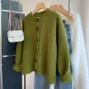 cardigan en fourrure de raton laveur avec bouton en corne verte pour femme, pull décontracté, marchandises européennes, optique, automne et hiver