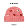chapeau tricoté à fleurs brodées douces japonaises, mode automne et hiver, bonnet polyvalent à grande tête, crâne chaud pour femmes
