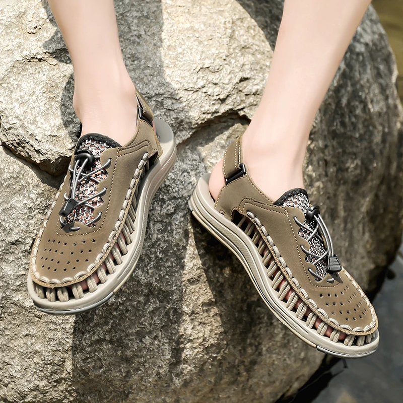 Été nouvelles sandales mode tissage à la main décontracté hommes sandales marque concepteur en plein air marche chaussures pour hommes été chaussures de plage Été nouvelles sandales mode tissage à la main décontracté hommes sandales marque concepteur en plein air marche chaussures pour hommes été chaussures de plage