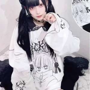 T-shirt à manches longues pour femmes, haut Kawaii Harajuku, sous-culture gothique japonaise, t-shirts pour étudiants, vêtements d’extérieur de printemps T-shirt à manches longues pour femmes, haut Kawaii Harajuku, sous-culture gothique japonaise, t-shirts pour étudiants, vêtements d’extérieur de printemps