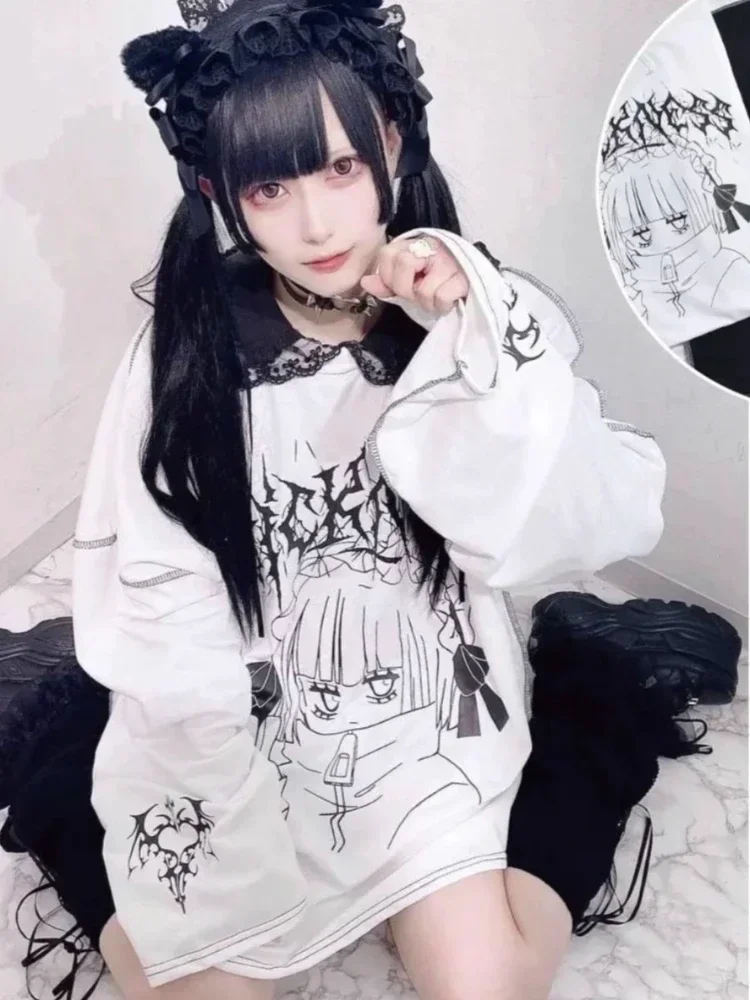 T-shirt à manches longues pour femmes, haut Kawaii Harajuku, sous-culture gothique japonaise, t-shirts pour étudiants, vêtements d’extérieur de printemps T-shirt à manches longues pour femmes, haut Kawaii Harajuku, sous-culture gothique japonaise, t-shirts pour étudiants, vêtements d’extérieur de printemps