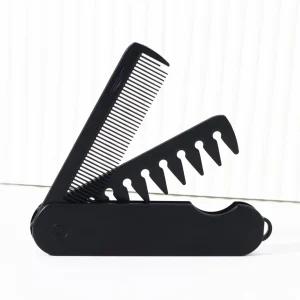 Peigne à cheveux pliant 2 en 1, peigne à barbe, conception à double dent, manche et brosse en plastique ABS durables, portable pour les voyages