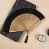 Éventail pliant en bambou en soie de style chinois pour femmes, éventails noirs d'été, décoration de danse pour la maison, cadeau de fête, ornement de maison