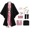 costume de cosplay anime nezuko 2025o, kimono demon slayer, perruques, cheveux, halloween, carnaval, tenue pour femme