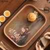assiette à thé en verre de bambou avec théière rétro de style chinois, rangement pour tasses à thé, décorations créatives, accessoires de cérémonie du thé