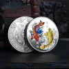 pièce commémorative chinoise fu koi, bonne chance à vous, médaille de carpe de couleur, pièce d'or et d'argent, badge artisanal en métal gaufré, cadeau