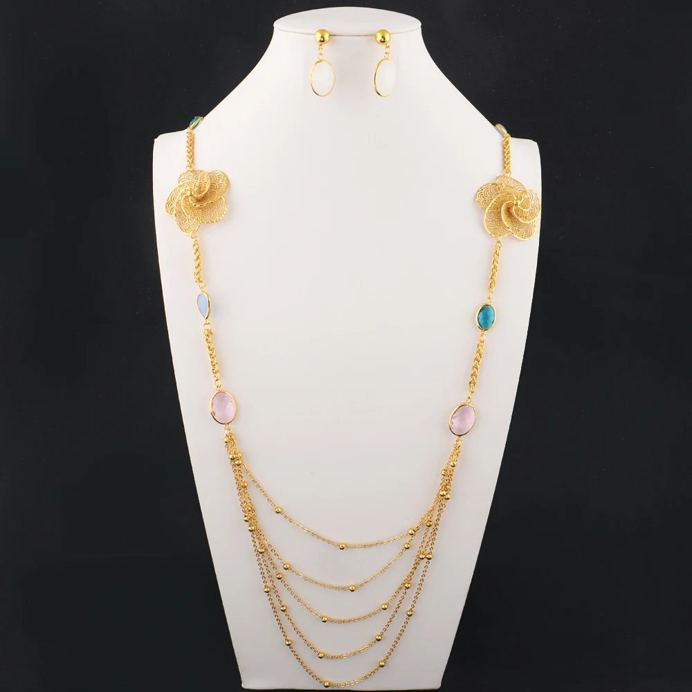 ensembles de colliers indiens de mariée, longues chaînes en acier inoxydable plaqué or 24 carats pour femmes, nouvelles chaînes de clavicule pour filles, cadeaux de vacances ensembles de colliers indiens de mariée, longues chaînes en acier inoxydable plaqué or 24 carats pour femmes, nouvelles chaînes de clavicule pour filles, cadeaux de vacances