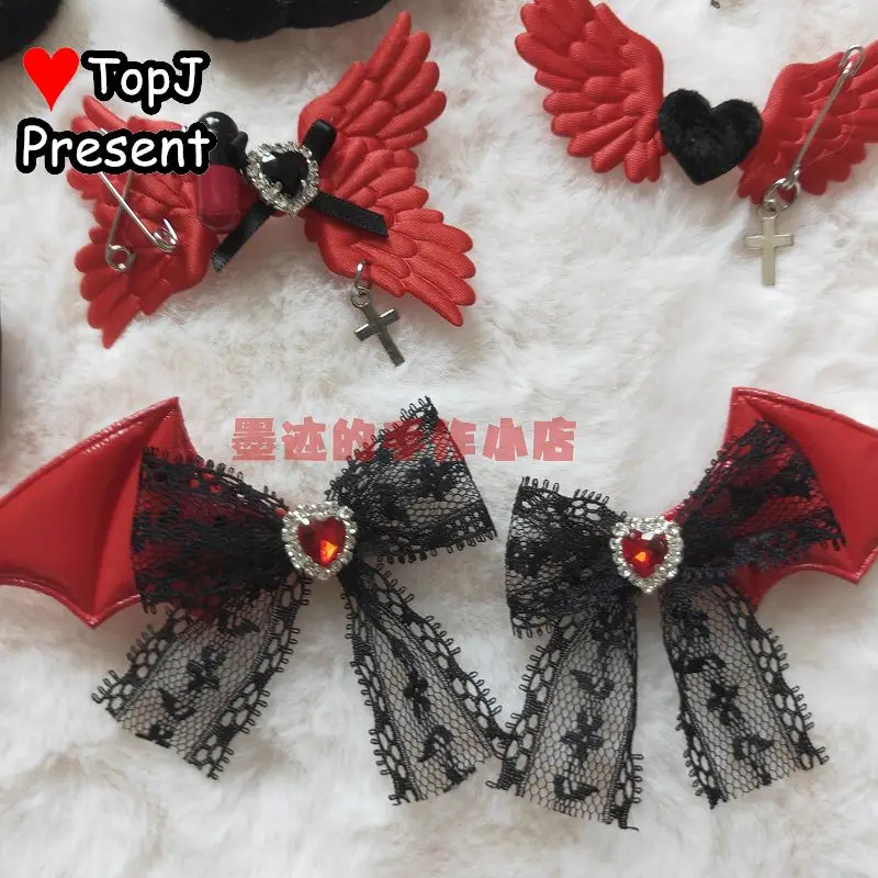 harajuku y2k fille sous culture style femmes gothique lolita arc noir rouge série ange accessoire de cheveux épingle à cheveux clips épingles pinces à cheveux harajuku y2k fille sous culture style femmes gothique lolita arc noir rouge série ange accessoire de cheveux épingle à cheveux clips épingles pinces à cheveux
