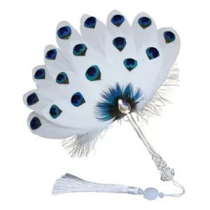 Éventail de plumes de paon en perles exquis, fait à la main, Costume de spectacle de danse, éventail artisanal décoratif coloré, décoration de maison