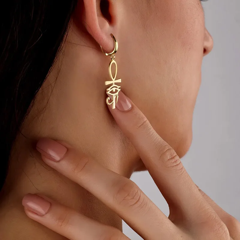 boucles d'oreilles œil d'horus ankh plaquées or pour femmes, bijoux avec symbole égyptien ancien, cadeaux boucles d'oreilles œil d'horus ankh plaquées or pour femmes, bijoux avec symbole égyptien ancien, cadeaux