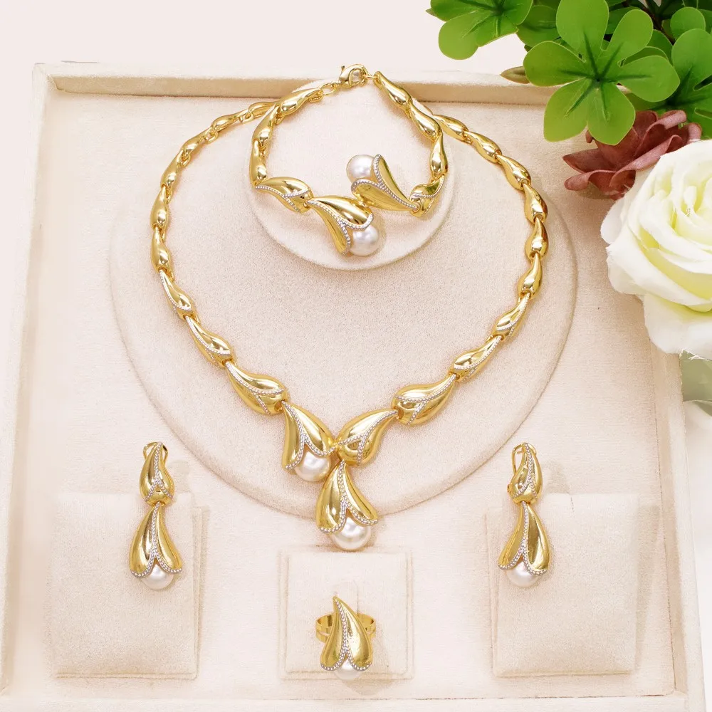 gzjpei 4 pièces ensemble de bijoux en perles d'eau douce unique italie 18k plaqué or goutte d'eau bijoux pour les femmes cadeau de mariage 2025 nouveau gzjpei 4 pièces ensemble de bijoux en perles d'eau douce unique italie 18k plaqué or goutte d'eau bijoux pour les femmes cadeau de mariage 2025 nouveau