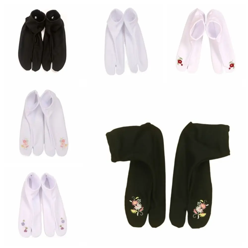 chaussettes élastiques brodées de fleurs à deux orteils, style japonais, mi mollet, séparateur d'orteils, bonneterie pour femmes, chaussettes à bout fendu, cosplay chaussettes élastiques brodées de fleurs à deux orteils, style japonais, mi mollet, séparateur d'orteils, bonneterie pour femmes, chaussettes à bout fendu, cosplay