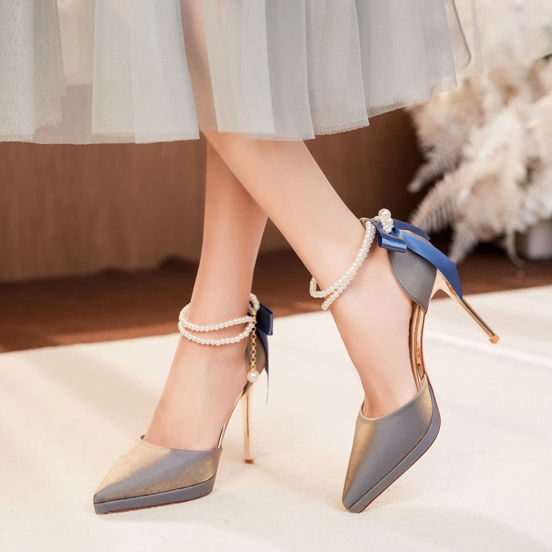  sandales creuses élégantes pour femmes, talons aiguilles à plateforme, avec nœud en perles, bride à la cheville détachable, talons de travail habillés, 2025 sandales creuses élégantes pour femmes, talons aiguilles à plateforme, avec nœud en perles, bride à la cheville détachable, talons de travail habillés, 2025 