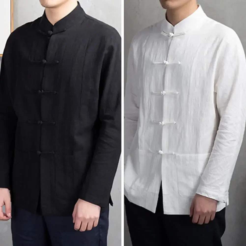 costume tang chinois traditionnel en coton pour hommes, haut à manches longues, uniforme de kung fu tai chi, chemise, manteau chemisier, printemps automne costume tang chinois traditionnel en coton pour hommes, haut à manches longues, uniforme de kung fu tai chi, chemise, manteau chemisier, printemps automne