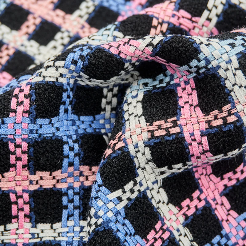 tissu tweed en coton pour manteau, ligne multicolore, carreaux noirs, bricolage tissu tweed en coton pour manteau, ligne multicolore, carreaux noirs, bricolage