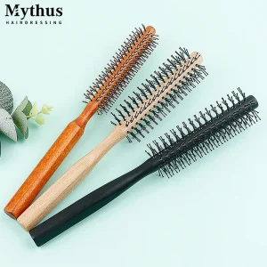 Manche en bois dents en Nylon brosse circulaire peigne à rouleau bouclé racine de cheveux moelleux cheveux raides peigne multifonctionnel pour hommes et femmes