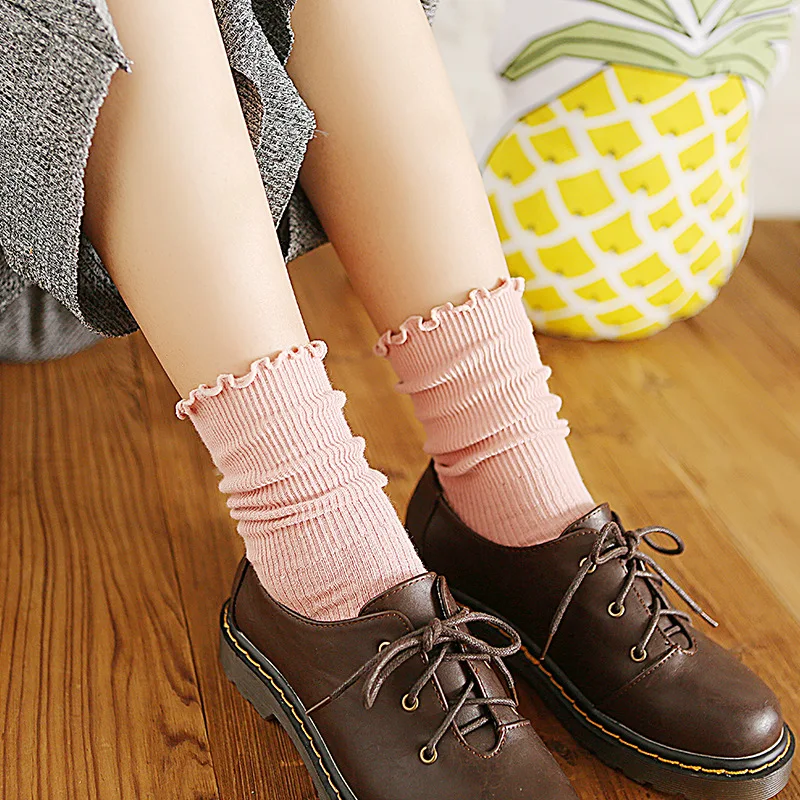 chaussettes en coton à volants rétro japonais pour femmes, style de botte de rinçage de document solide, cadeau de noël harajuku, rose, jaune, mignon, petite amie chaussettes en coton à volants rétro japonais pour femmes, style de botte de rinçage de document solide, cadeau de noël harajuku, rose, jaune, mignon, petite amie