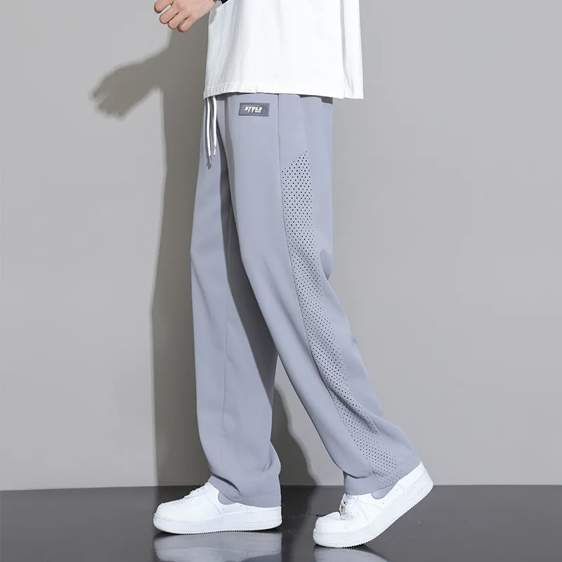 pantalon japonais en soie glacée pour hommes, nouvelle marque de mode fine, jambes larges, sport, ample, droit, décontracté, été pantalon japonais en soie glacée pour hommes, nouvelle marque de mode fine, jambes larges, sport, ample, droit, décontracté, été