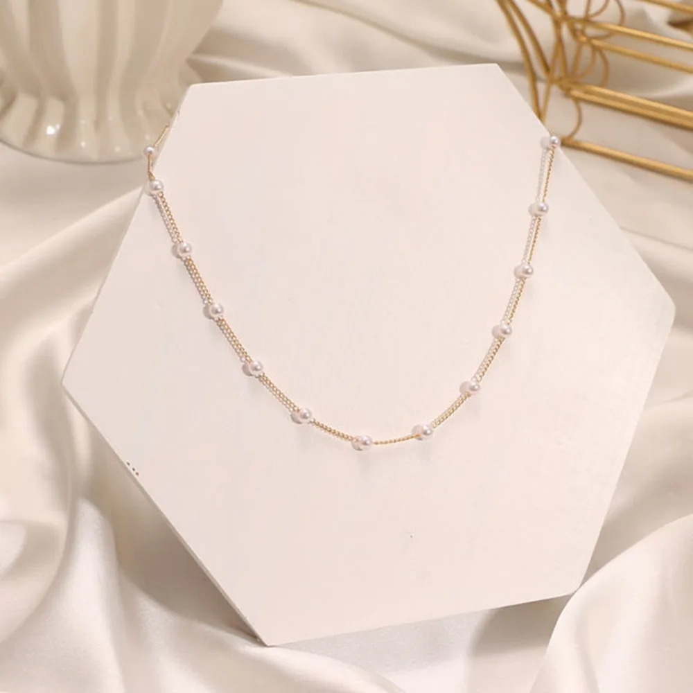 chaîne de cou couleur or pour femmes, style coréen, breloque pour fille, collier ras du cou en perles, chaîne de perles élégante, collier court de clavicule, cadeau chaîne de cou couleur or pour femmes, style coréen, breloque pour fille, collier ras du cou en perles, chaîne de perles élégante, collier court de clavicule, cadeau