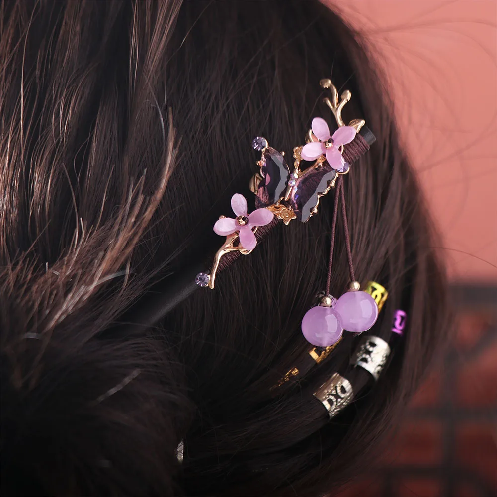 bâtons de cheveux à fleurs chinoises, style ancien avec pompon hanfu, fourchette à cheveux, chignon de fête fait à la main, épingles pour femmes et filles bâtons de cheveux à fleurs chinoises, style ancien avec pompon hanfu, fourchette à cheveux, chignon de fête fait à la main, épingles pour femmes et filles