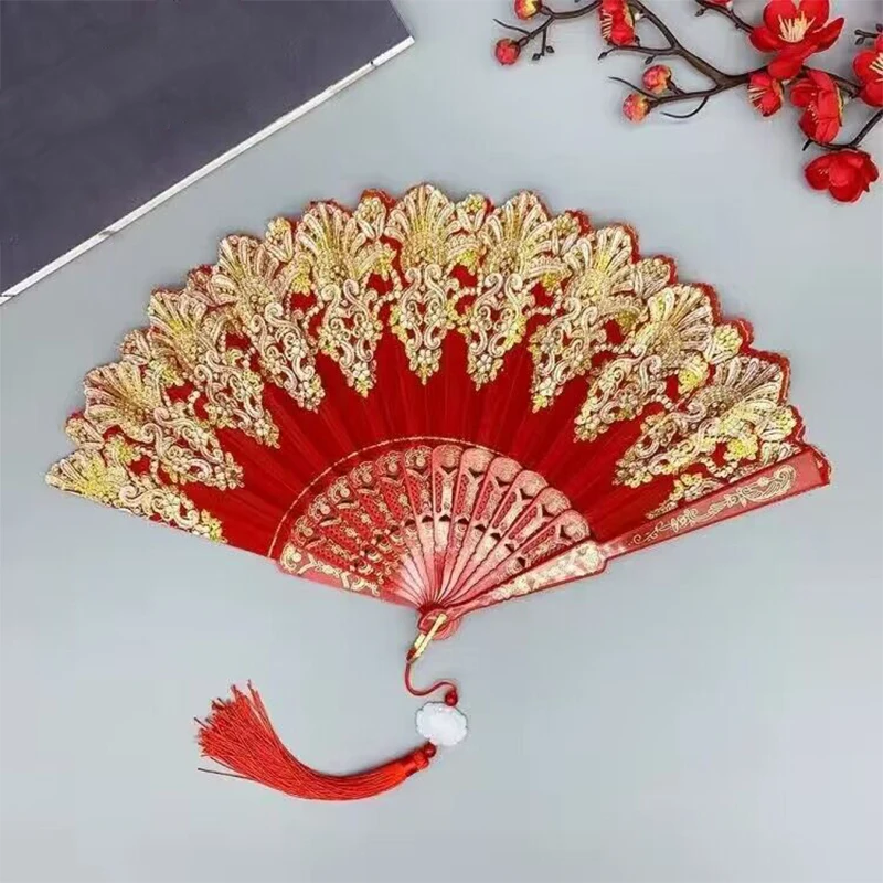Éventail ancien chinois pliant en plastique, éventail hanfu pour femmes, décoration de maison japonaise, danse noire et rouge, éventail pliant pour fête de mariage Éventail ancien chinois pliant en plastique, éventail hanfu pour femmes, décoration de maison japonaise, danse noire et rouge, éventail pliant pour fête de mariage