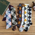 Chaussettes hautes en coton à motif losange pour femmes, bas de style collège, garder au chaud, style japonais, automne, hiver, 1 paire