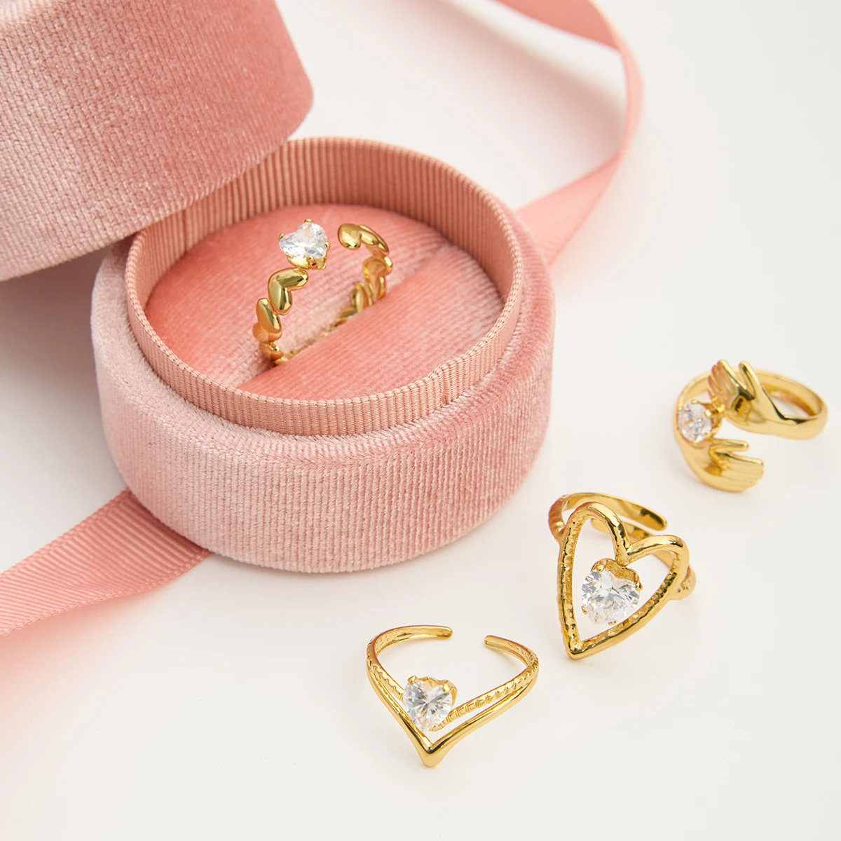 zora – bagues ouvertes irrégulières plaquées or 18 carats, incrustation de zircon blanc, bijoux imperméables en acier inoxydable pour femmes zora – bagues ouvertes irrégulières plaquées or 18 carats, incrustation de zircon blanc, bijoux imperméables en acier inoxydable pour femmes