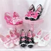 Ji Love – sandales à talons hauts pour femmes, chaussures originales japonaises, Spice Girl, saveur ancienne, pantoufles en dentelle avec nœud en perles, Lolita Love