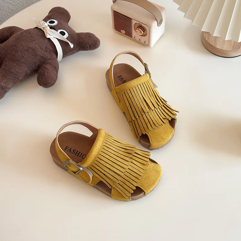 sandales de style coréen pour filles, chaussures de plage tendance pour enfants, glands doux, chaussures de princesse à crochet et boucle, couleur bonbon, nouvelle collection été 2025 sandales de style coréen pour filles, chaussures de plage tendance pour enfants, glands doux, chaussures de princesse à crochet et boucle, couleur bonbon, nouvelle collection été 2025