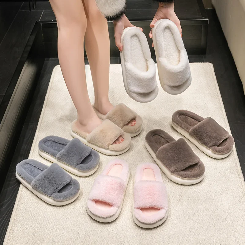 pantoufles poilues pour vêtements d'extérieur pour femmes, nouveaux styles d'automne et d'hiver, maison intérieure, semelles épaisses, pantoufles en coton pour couple d'hiver pantoufles poilues pour vêtements d'extérieur pour femmes, nouveaux styles d'automne et d'hiver, maison intérieure, semelles épaisses, pantoufles en coton pour couple d'hiver
