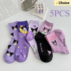 HelloKitty cannelle Kuromi filles chaussettes coréen printemps et été dessin animé étudiant respirant maille mi doux coton longueur chaussettes