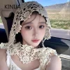japonais dentelle évider tricoté chapeau femmes ethnique sle voyage photoaphy visage minceur aérien casquette foulard chapeau décontracté