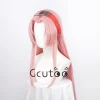 perruque de cosplay haruno sakura, cheveux synthétiques longs roses, perruque anime avec couvre chef rouge + bonnet de perruque gratuit