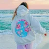 sweat shirt à capuche surdimensionné avec broderie de fleurs pour femmes et adolescentes, graphique de plage hawaïenne, vintage y2k