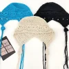 chapeau tricoté avec pendentif en perles coréennes pour femmes, chapeau fin et creux, tresse à franges, à lacets, grande tête, pull au crochet, printemps et été