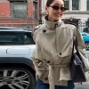 trench court kaki pour femmes, épaulettes, col montant, cordon de serrage à la taille, veste ceinturée, tendance, vêtements d'extérieur pratiques, 2025