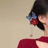 pince à cheveux à pompon fleur rouge, épingle à cheveux hanfu rétro en perles, nouveau style chinois antique, accessoires pour cheveux de mariée, accessoires cheongsam