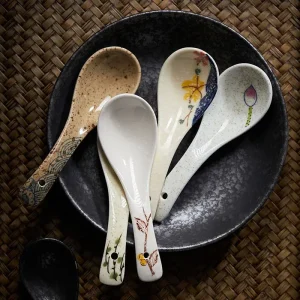 Cuillère à soupe en céramique rétro de style japonais, cuillère à manger de riz, cuillère à café de service de cuisine, vaisselle, ustensiles de cuisine, outils Cuillère à soupe en céramique rétro de style japonais, cuillère à manger de riz, cuillère à café de service de cuisine, vaisselle, ustensiles de cuisine, outils