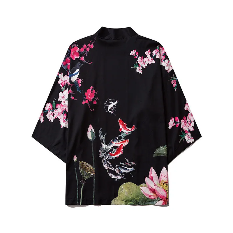 cardigan kimono japonais yukata samouraï pour hommes et femmes, chemise imprimée grue, plage haori harajuku obi, style chinois, streetwear asiatique 5xl cardigan kimono japonais yukata samouraï pour hommes et femmes, chemise imprimée grue, plage haori harajuku obi, style chinois, streetwear asiatique 5xl