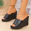 plate forme épaisse sandales à talons compensés femmes sexy peep orteil noir pu cuir tissage diapositives femme super haut talon anti dérapant sandalias mujer