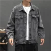 veste en jean rétro pour homme, manteau de moto basique, streetwear, bomber, veste de cowboy, manteaux décontractés
