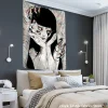 tapisserie murale suspendue de dessin animé d'horreur japonais, tapiz mystérieux, illustration d'horreur de dessin animé, décoration de salle d'art kawaii pour la maison